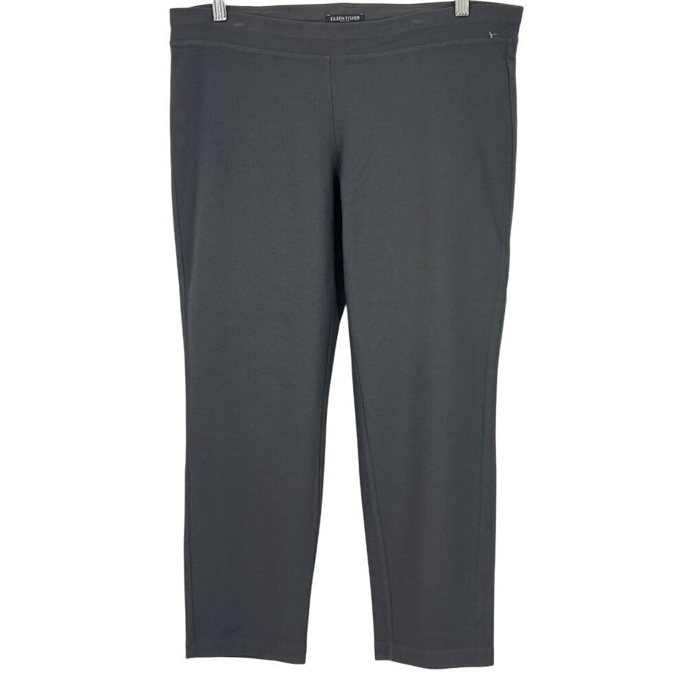Eileen Fisher Petite Large PL Straight Leg Charcoal Gray Stretch Pant Women EUC